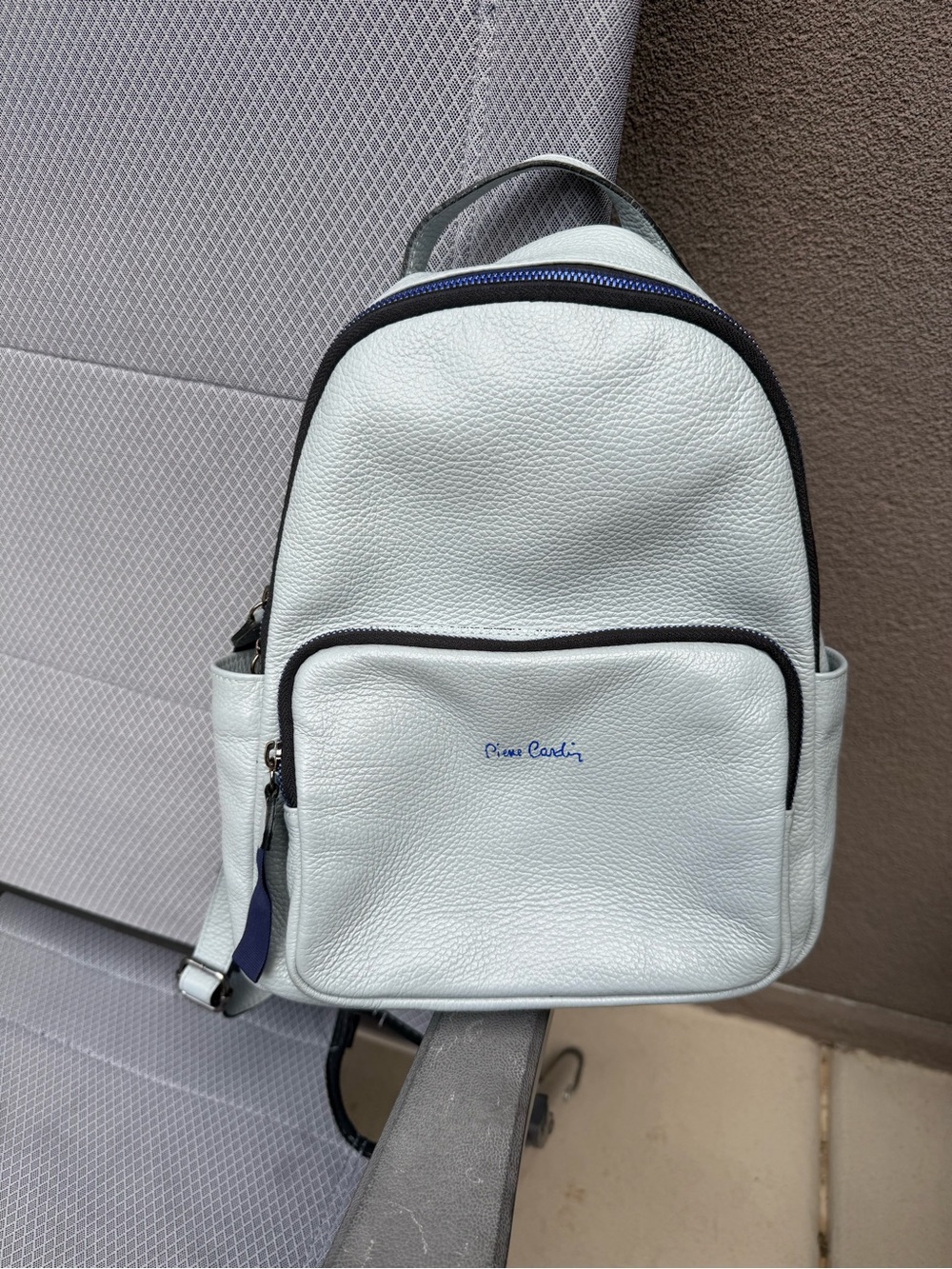 Pierre Cardin Genuine Leather Mini Backpack Blue-Grey Vera Pelle Made in Italy